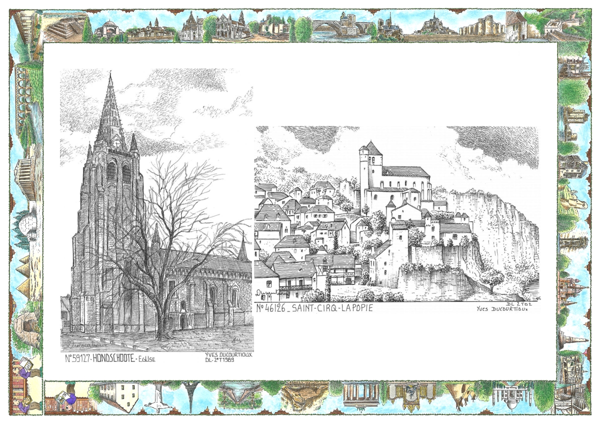 MONOCARTE N 46126-59127 - ST CIRQ LAPOPIE - vue / HONDSCHOOTE - église