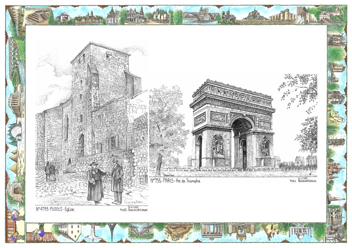 MONOCARTE N 47013-75005 - PUJOLS - église / PARIS - arc de triomphe