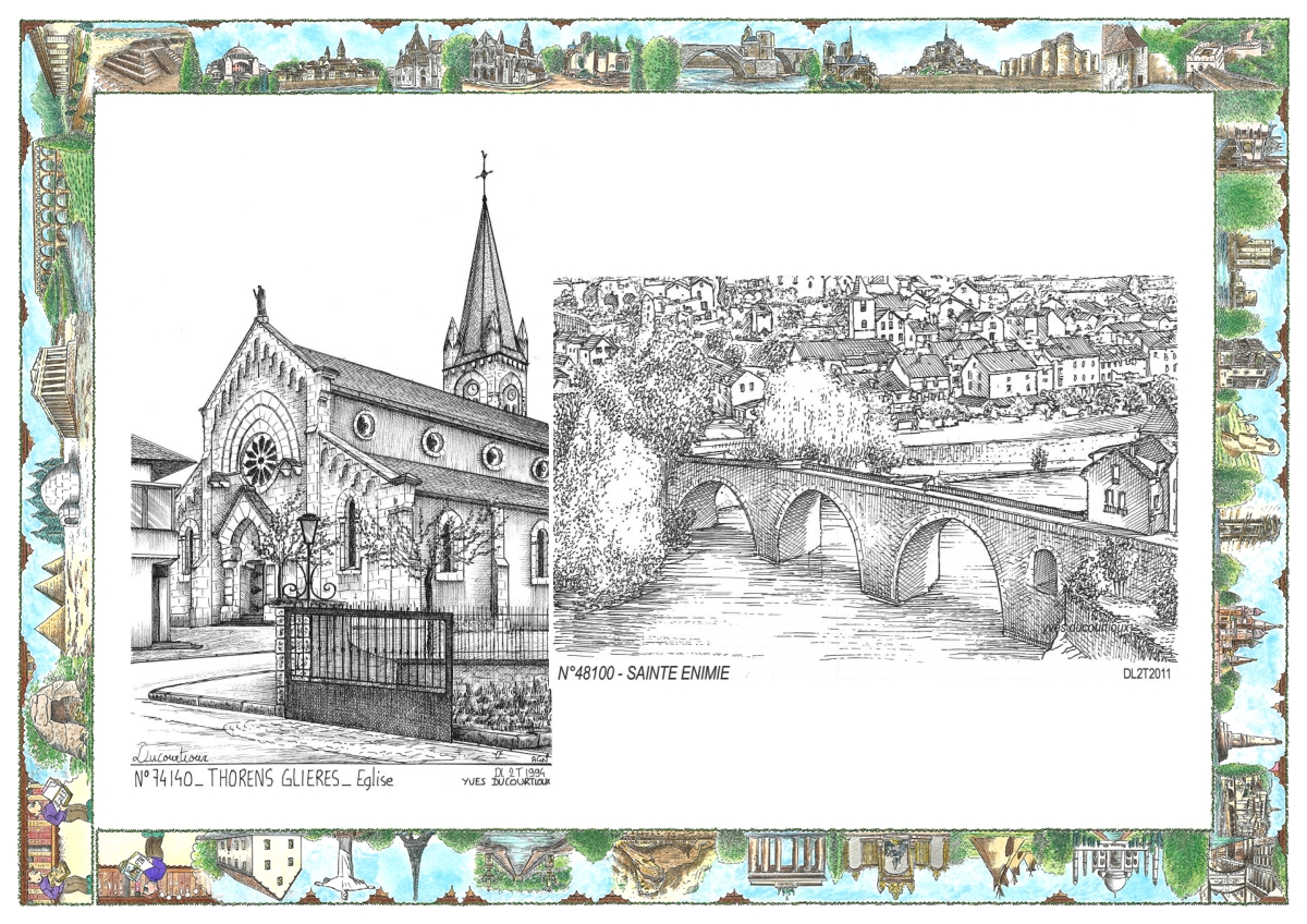 MONOCARTE N 48100-74140 - STE ENIMIE - vue générale / THORENS GLIERES - église
