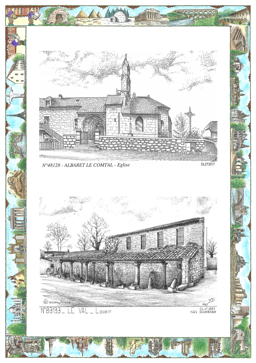 MONOCARTE N 48128-83133 - ALBARET LE COMTAL - église / LE VAL - lavoir