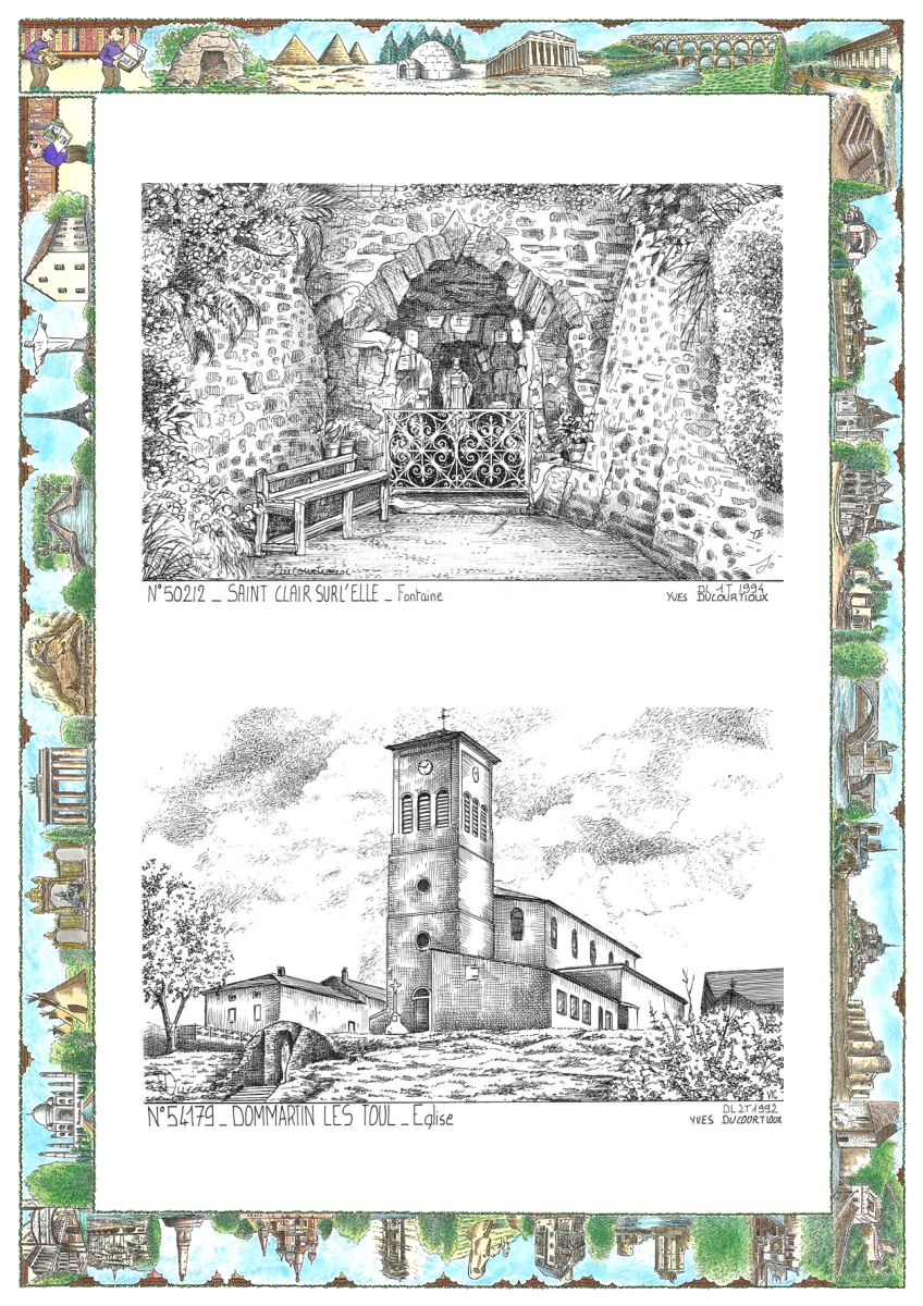 MONOCARTE N 50212-54179 - ST CLAIR SUR L ELLE - fontaine / DOMMARTIN LES TOUL - église
