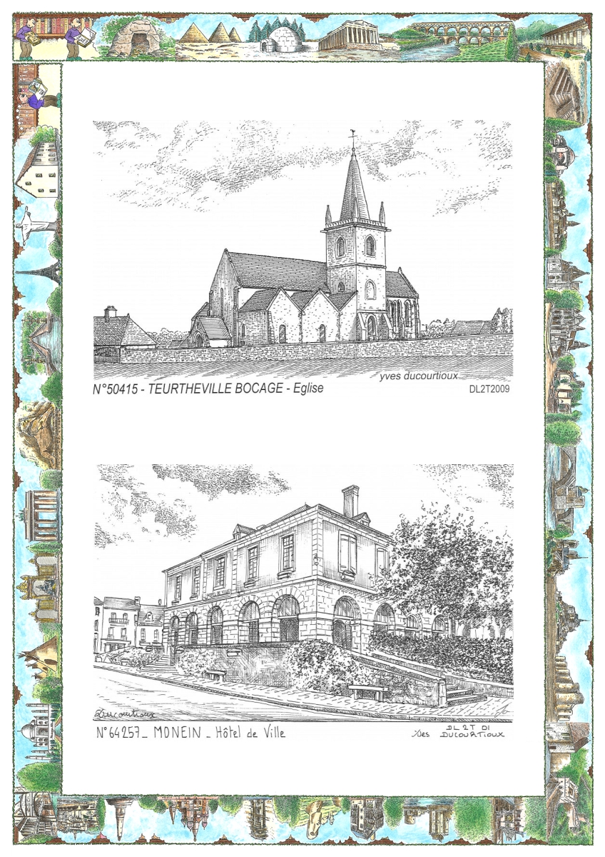 MONOCARTE N 50415-64257 - TEURTHEVILLE BOCAGE - église / MONEIN - hôtel de ville