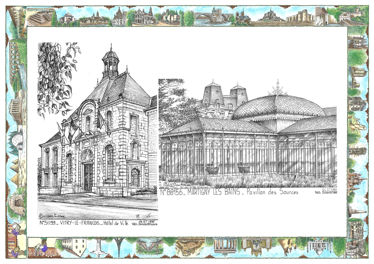 MONOCARTE N 51199-88156 - VITRY LE FRANCOIS - hôtel de ville / MARTIGNY LES BAINS - pavillon des sources