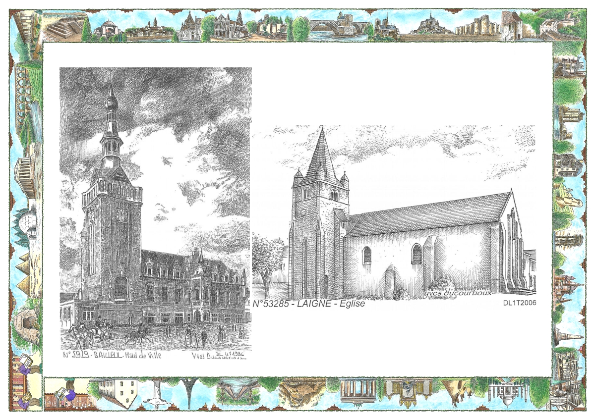 MONOCARTE N 53285-59029 - LAIGNE - église / BAILLEUL - hôtel de ville