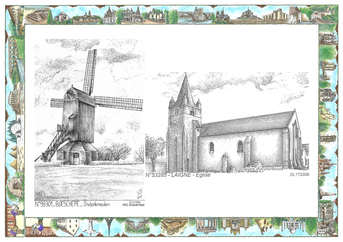 MONOCARTE N 53285-59301 - LAIGNE - église / BOESCHEPE - ondankmeulen