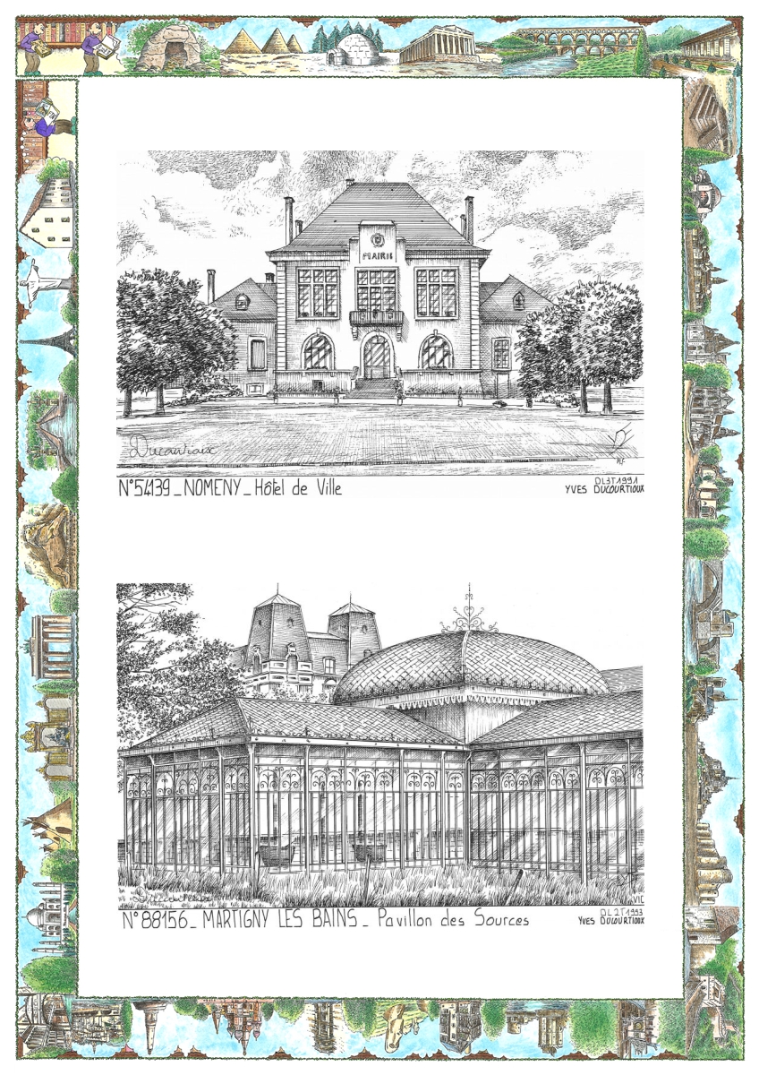MONOCARTE N 54139-88156 - NOMENY - hôtel de ville / MARTIGNY LES BAINS - pavillon des sources