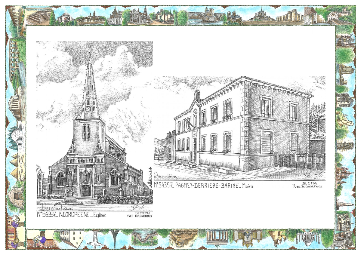 MONOCARTE N 54357-59337 - PAGNEY DERRIERE BARINE - mairie / NOORDPEENE - église