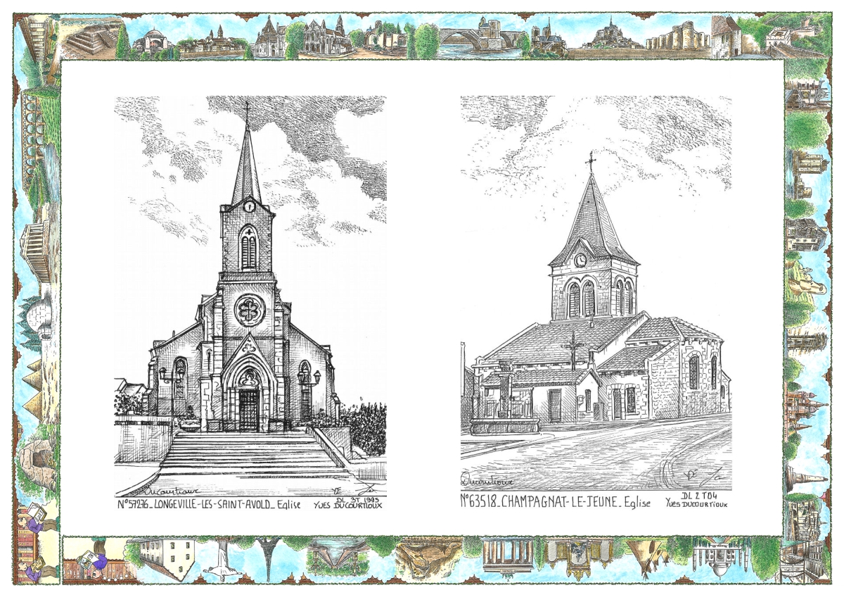MONOCARTE N 57276-63518 - LONGEVILLE LES ST AVOLD - église / CHAMPAGNAT LE JEUNE - église