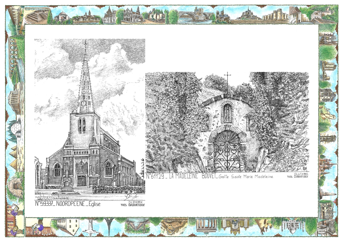 MONOCARTE N 59337-61129 - NOORDPEENE - église / LA MADELEINE BOUVET - grotte ste marie madeleine