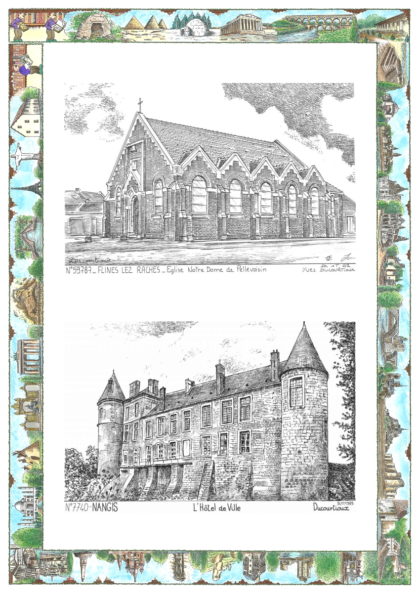 MONOCARTE N 59787-77040 - FLINES LEZ RACHES - église nd de pellevoisin / NANGIS - l hôtel de ville