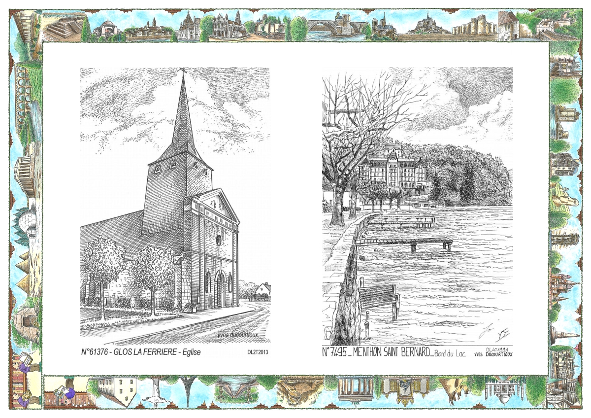 MONOCARTE N 61376-74095 - GLOS LA FERRIERE - église / MENTHON ST BERNARD - bord du lac