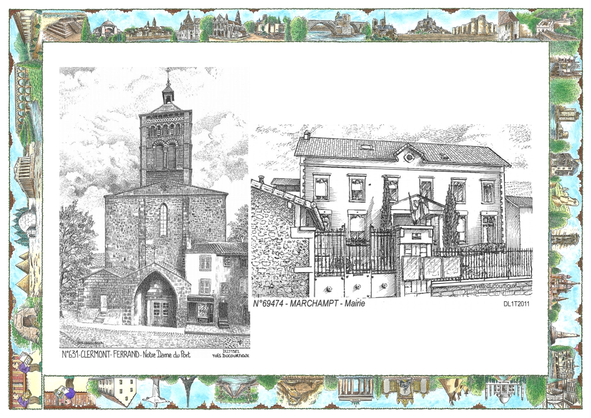 MONOCARTE N 63001-69474 - CLERMONT FERRAND - notre dame du port / MARCHAMPT - mairie