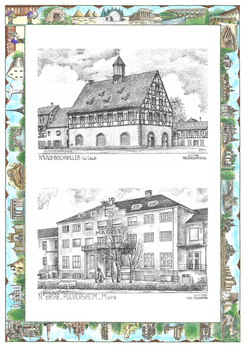 MONOCARTE N 67048-68178 - BISCHWILLER - la laub / PULVERSHEIM - mairie