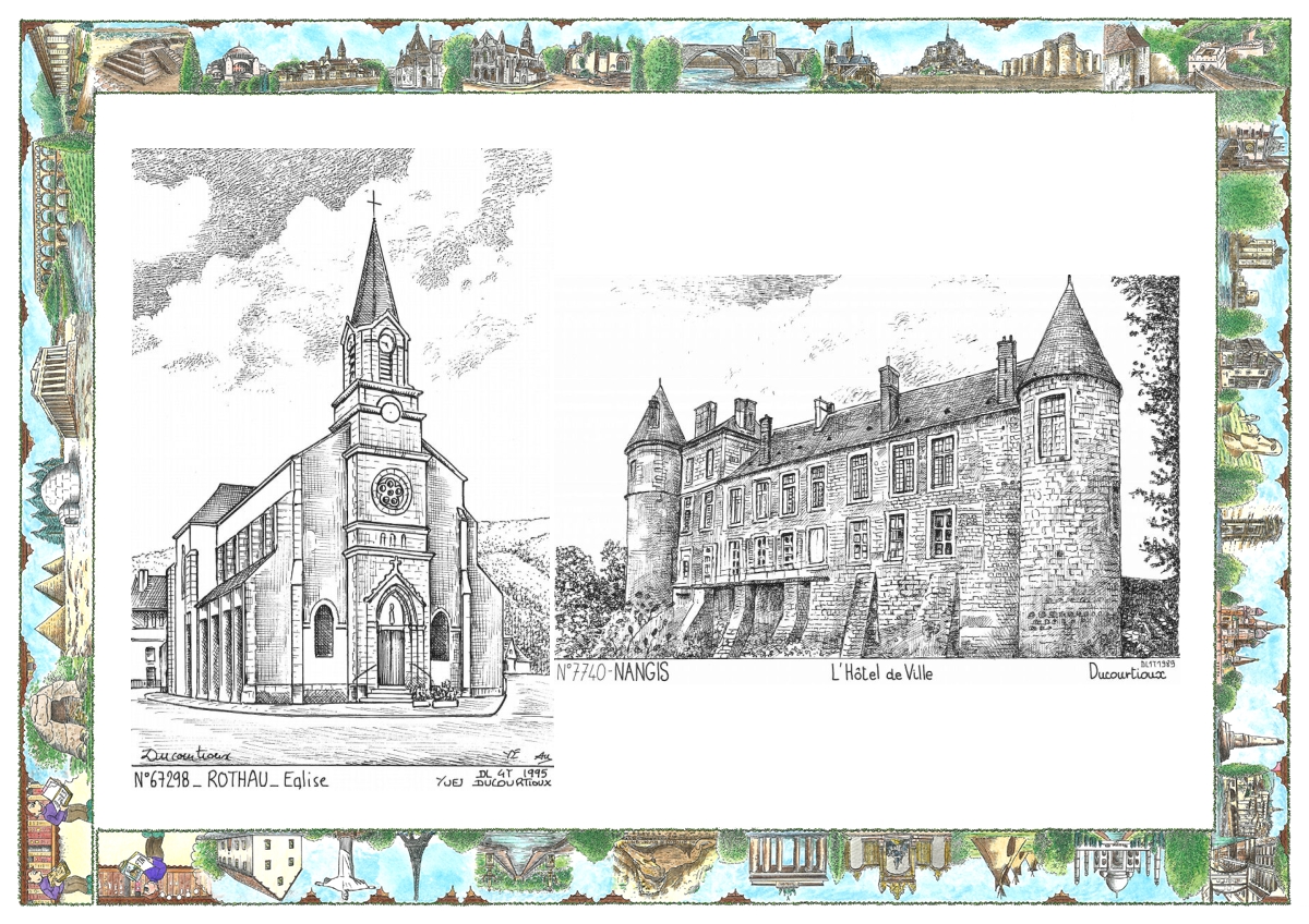 MONOCARTE N 67298-77040 - ROTHAU - église / NANGIS - l hôtel de ville