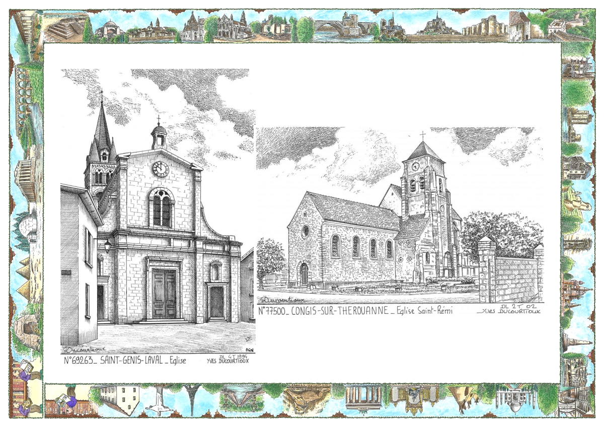MONOCARTE N 69263-77500 - ST GENIS LAVAL - église / CONGIS SUR THEROUANNE - église st rémi