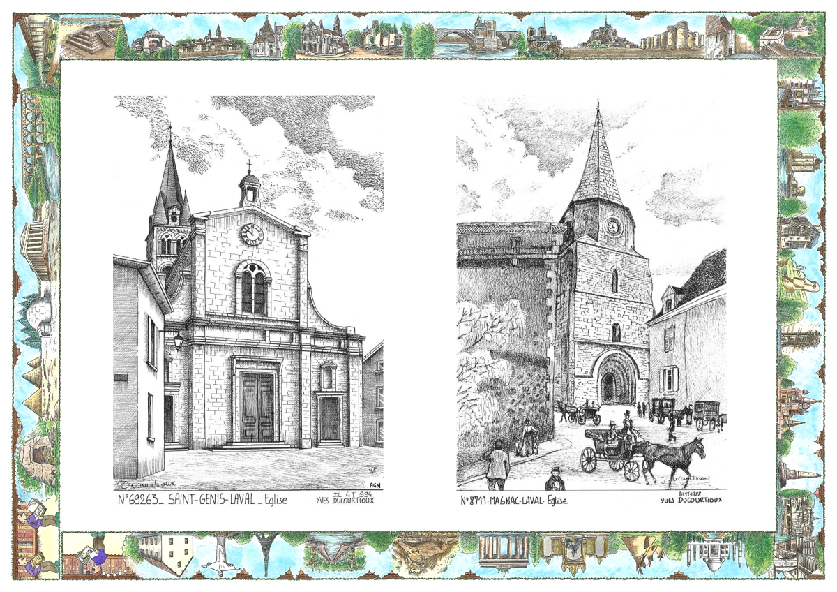 MONOCARTE N 69263-87011 - ST GENIS LAVAL - église / MAGNAC LAVAL - église