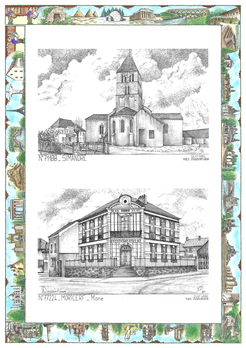 MONOCARTE N 71188-77224 - SIMANDRE - église et mairie / MORTCERF - mairie