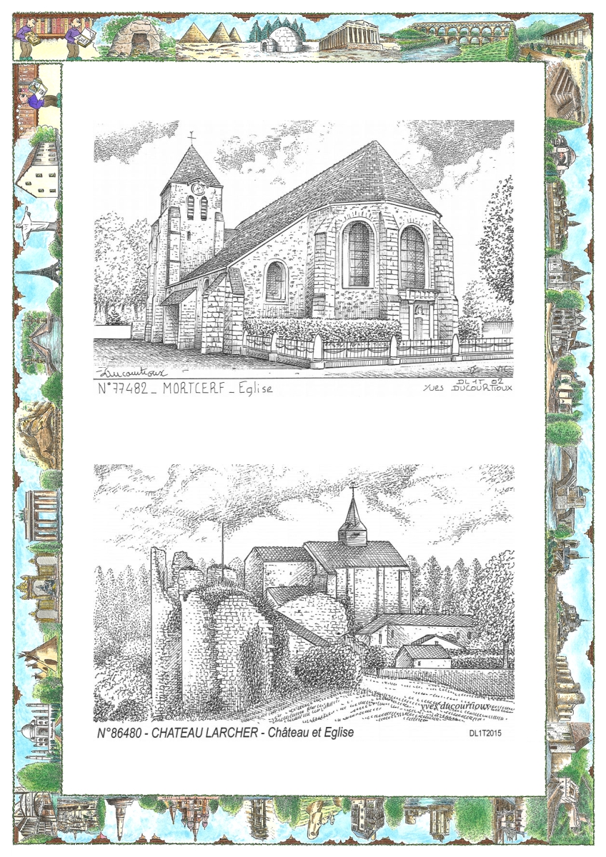 MONOCARTE N 77482-86480 - MORTCERF - église / CHATEAU LARCHER - château et église