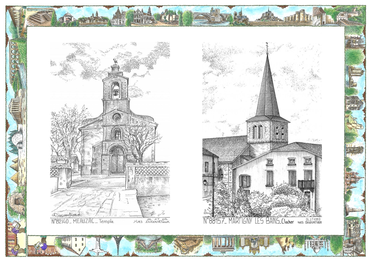 MONOCARTE N 82140-88157 - MEAUZAC - temple / MARTIGNY LES BAINS - clocher
