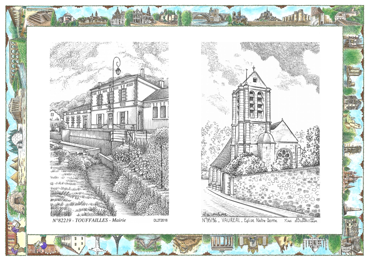 MONOCARTE N 82219-95196 - TOUFFAILLES - mairie / VAUREAL - église notre dame