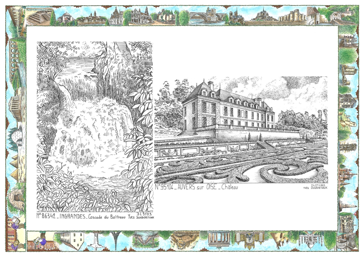 MONOCARTE N 86342-95104 - INGRANDES - cascade du battreau / AUVERS SUR OISE - château