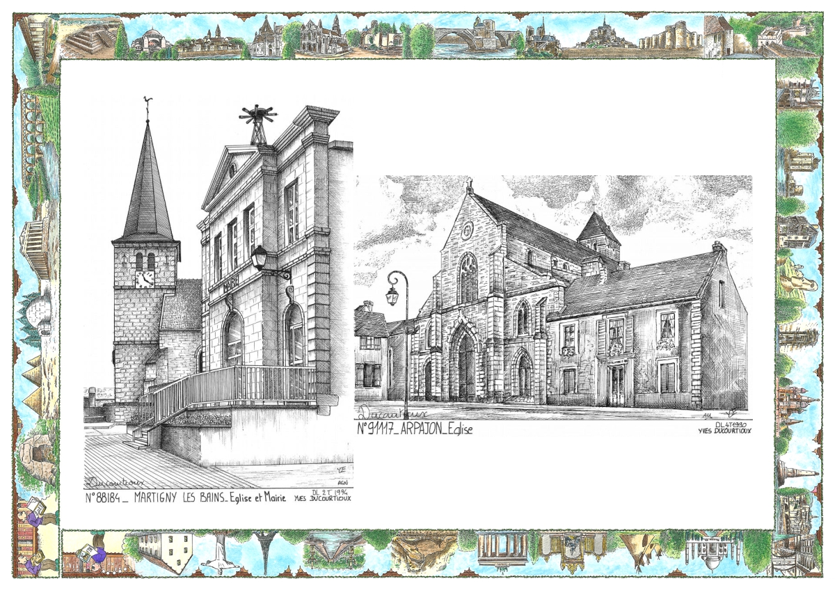MONOCARTE N 88184-91117 - MARTIGNY LES BAINS - église et mairie / ARPAJON - église