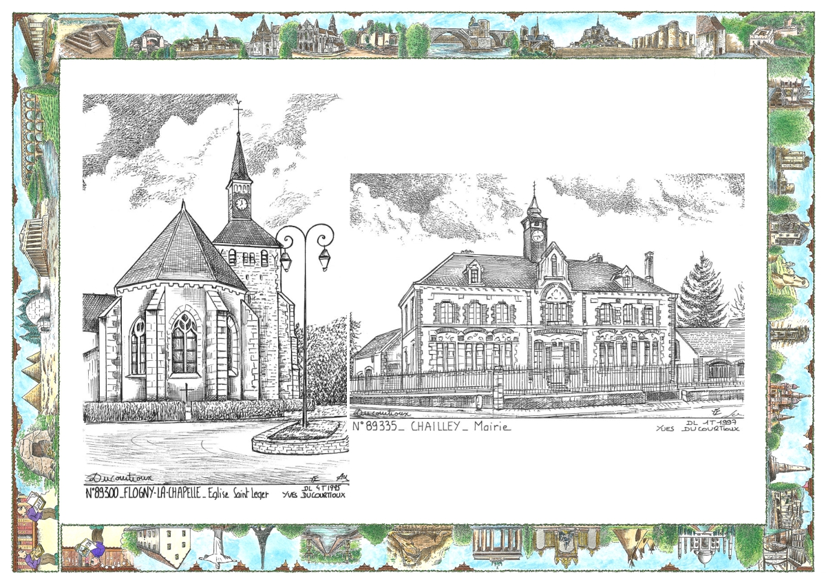 MONOCARTE N 89300-89335 - FLOGNY LA CHAPELLE - église st léger / CHAILLEY - mairie